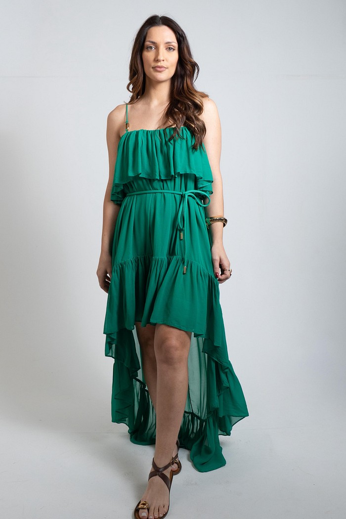 VESTIDO MULLET DE CHIFFON VERDE LANÇA PERFUME