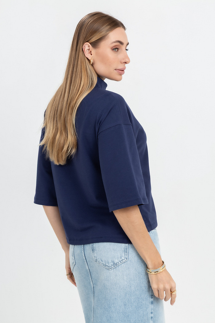 Blusa Gola Boba Manga Ampla Dobra Italiana Fenda Lateral Assimétrica