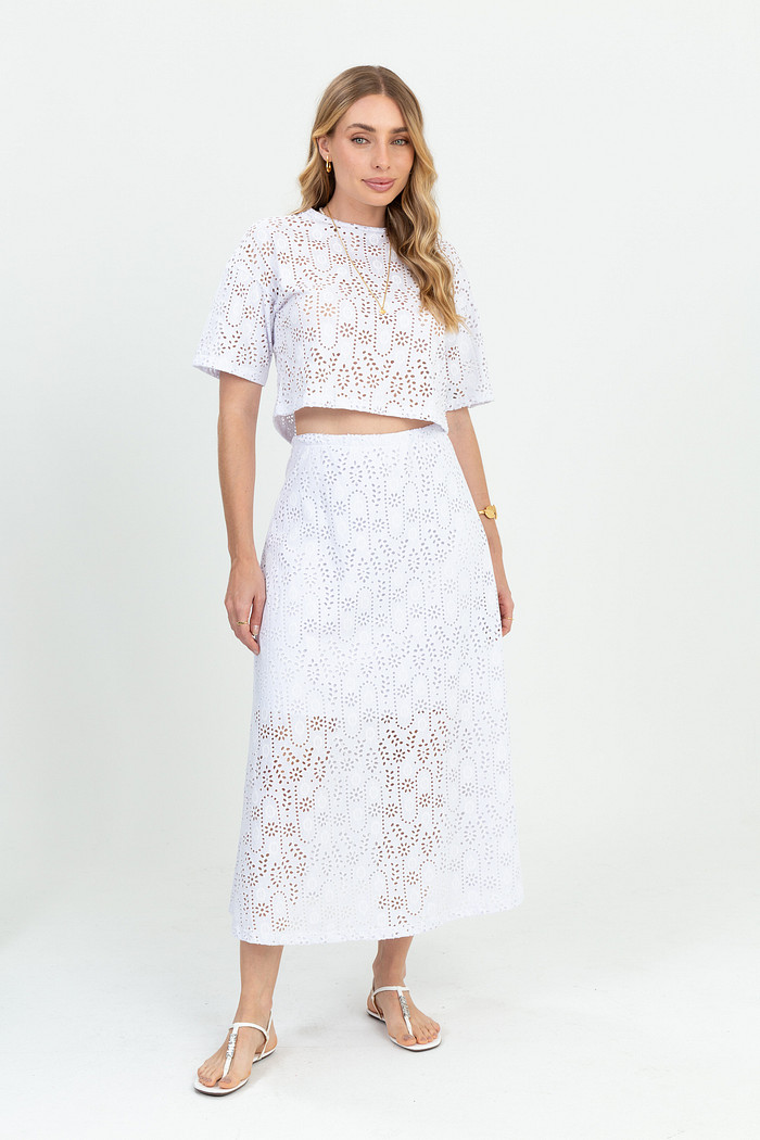 Saia Evasê em Malha Laise de Algodão