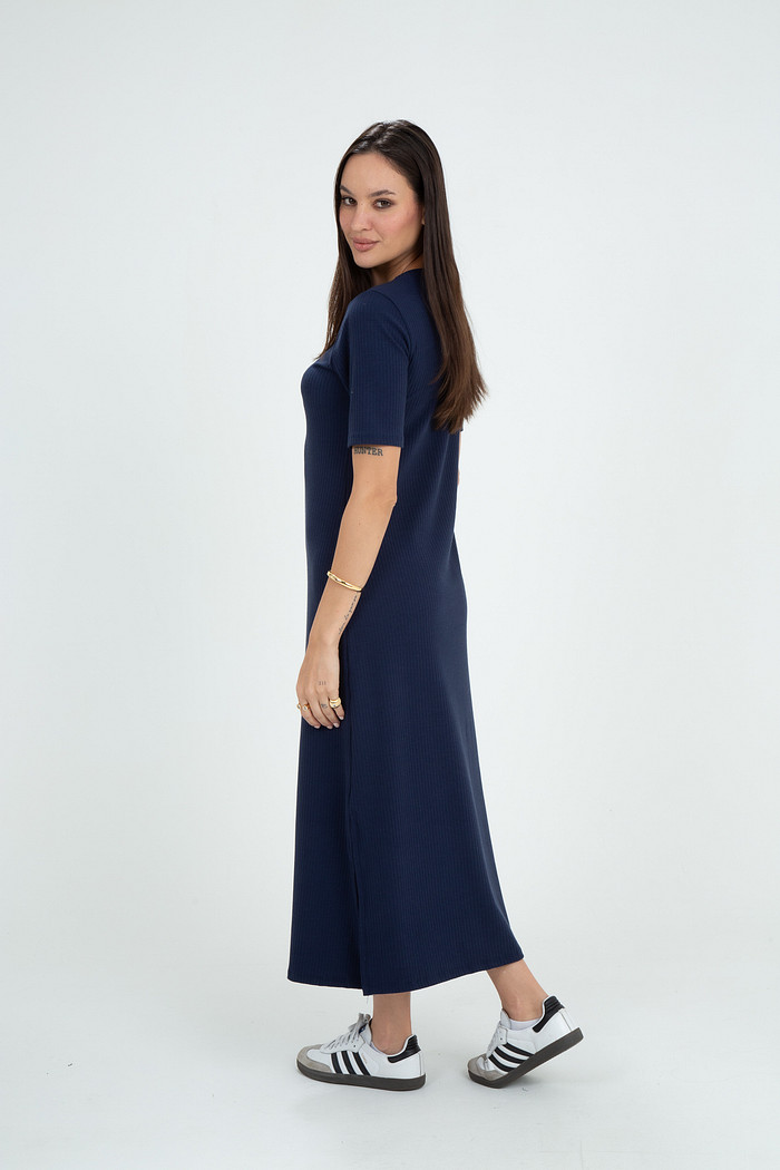 Vestido Canelado Solto Midi Manga 3/4