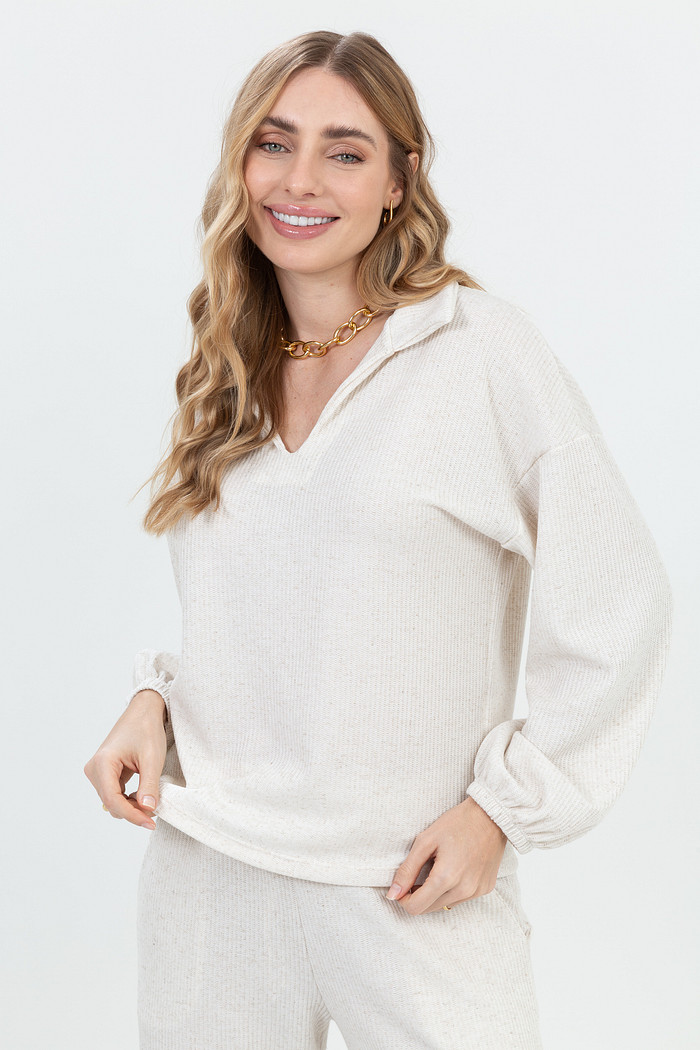 Conjunto Polo Comfort em Malha de LInho Off-White