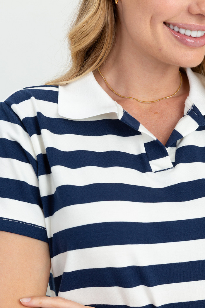 Blusa Polo Listras Navy