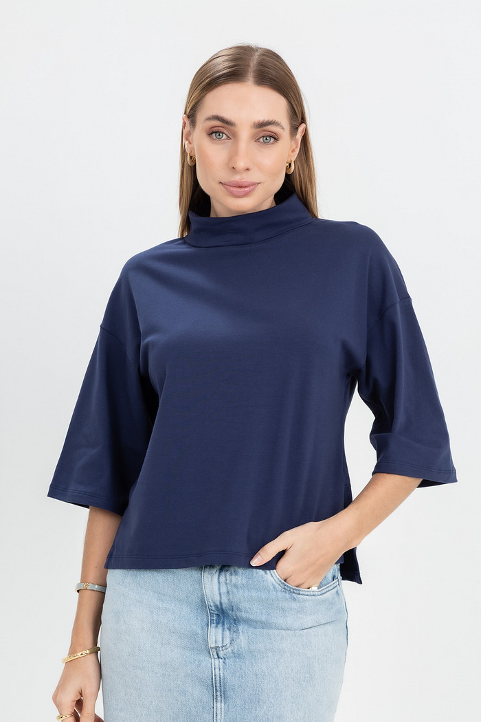Blusa Gola Boba Manga Ampla Dobra Italiana Fenda Lateral Assimétrica