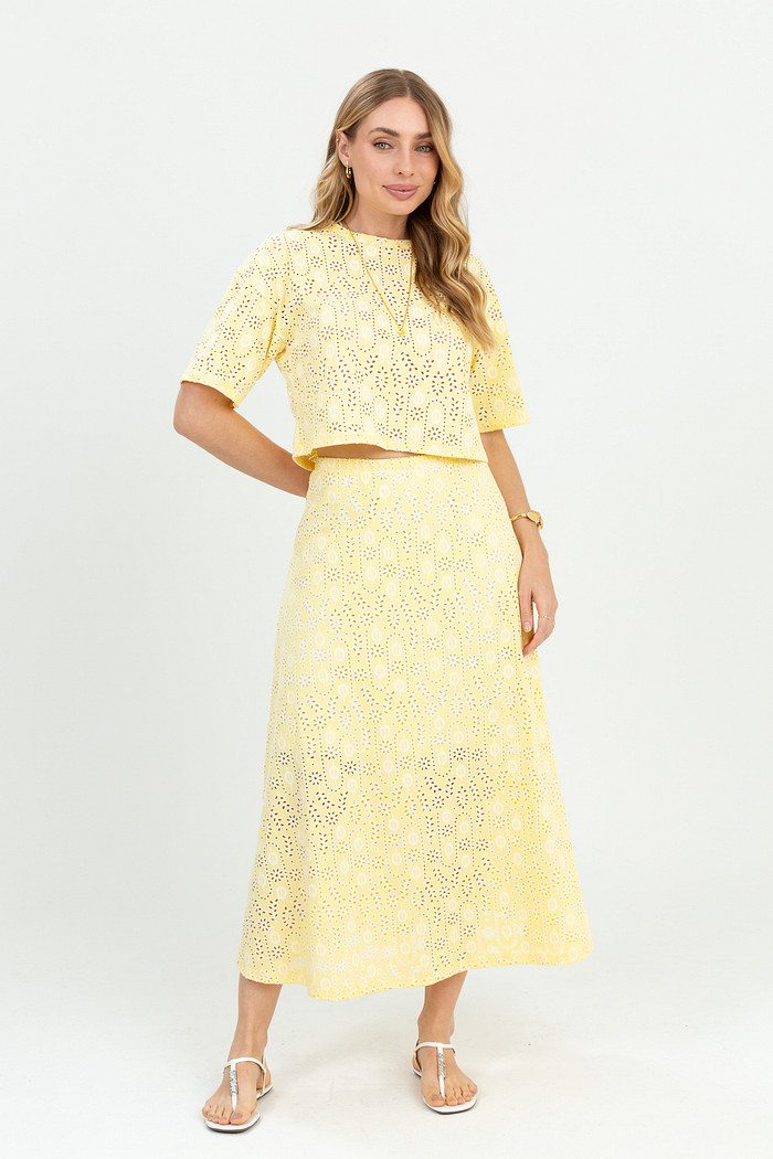 Saia Evasê em Malha Laise de Algodão