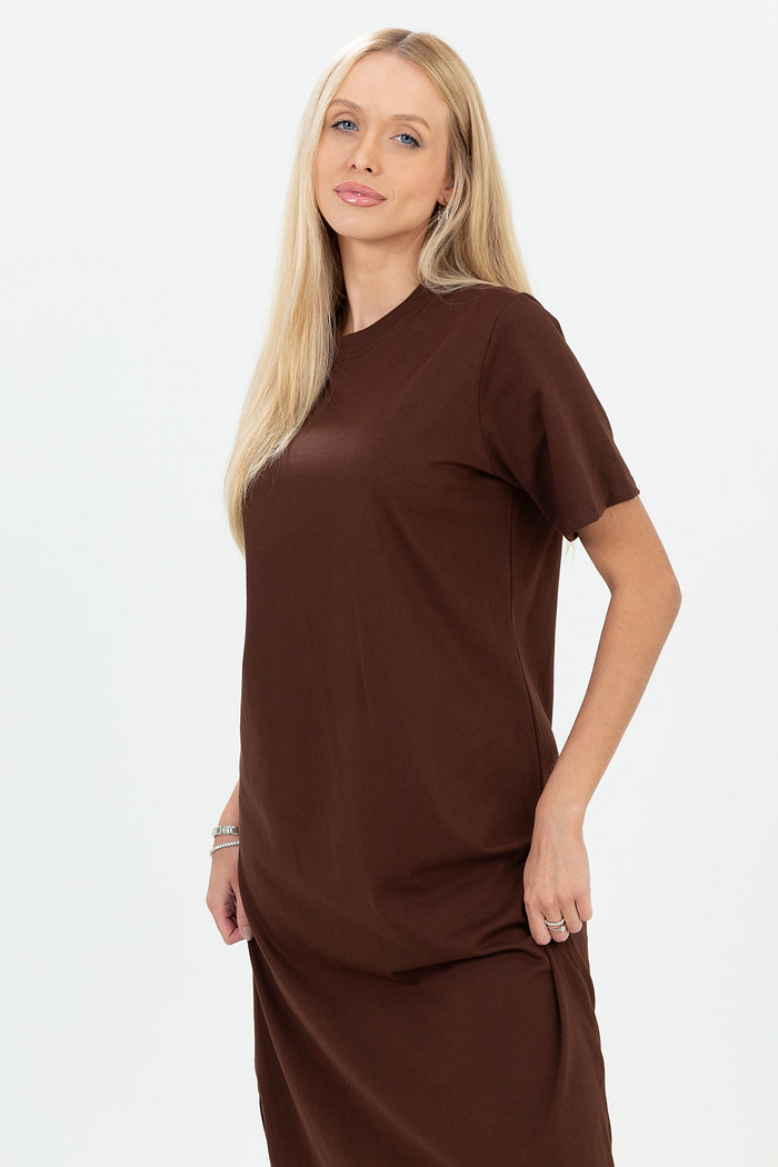 Vestido T-shirt Midi em Algodão com Fendas Laterais