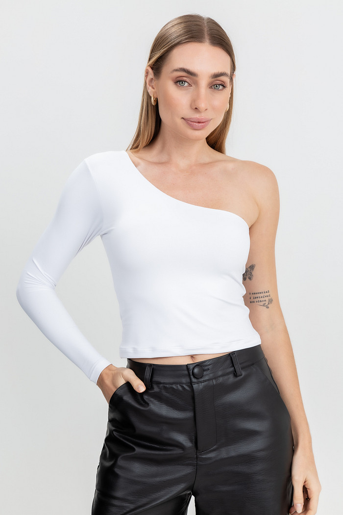 Blusa Ombro Só Manga Longa Poliamida