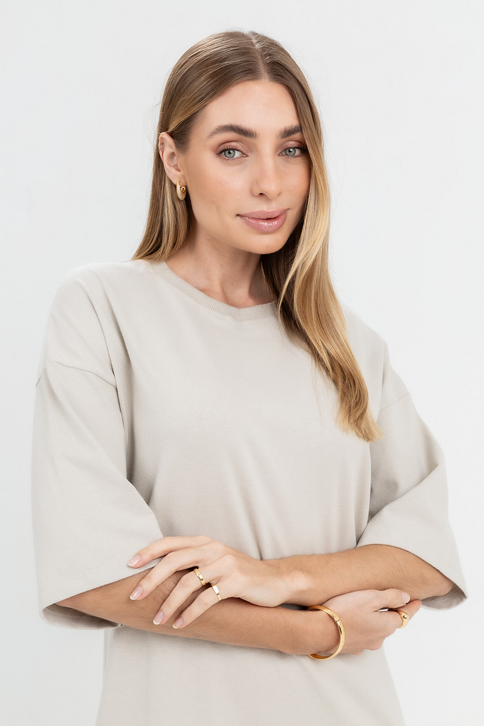 Vestido Oversized Ombro Deslocado Toque Macio