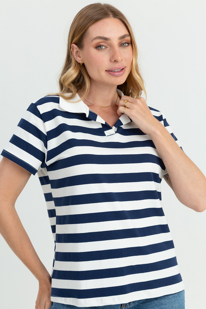 Blusa Polo Listras Navy