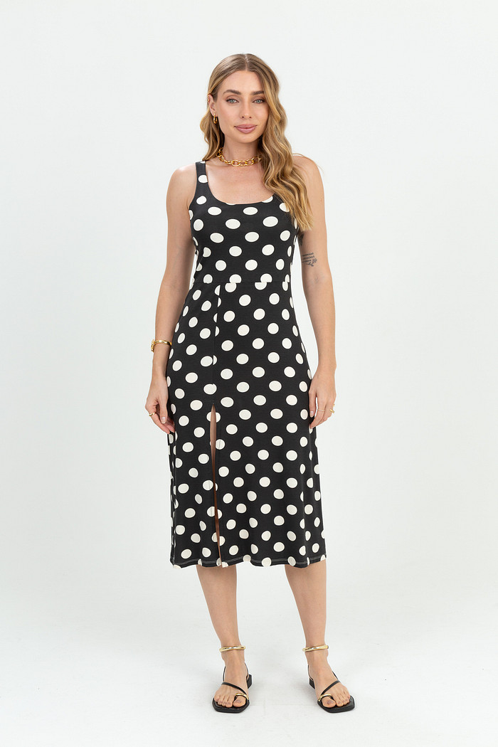 Vestido Regata com Busto Duplo e Fenda Frontal