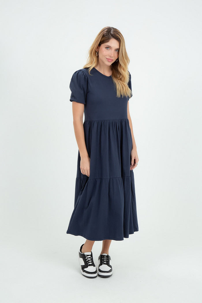 Vestido Três Marias com Manga Bufante