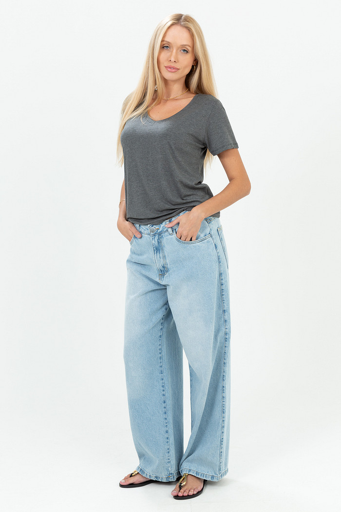 Calça Jeans 100% Algodão Cintura Média