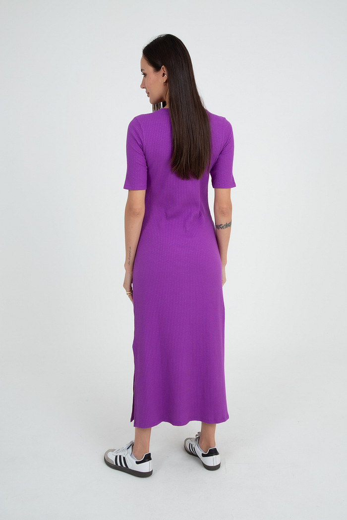 Vestido Canelado Solto Midi Manga 3/4