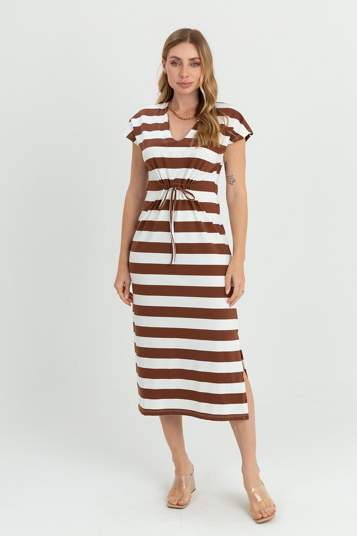 Vestido Midi Navy Listrado