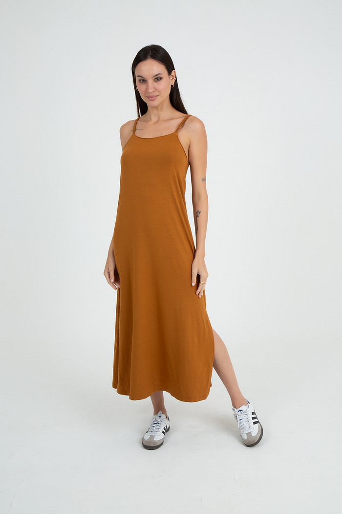 Vestido de Alça Decote Quadrado Busto Duplo em Malha de Viscolycra