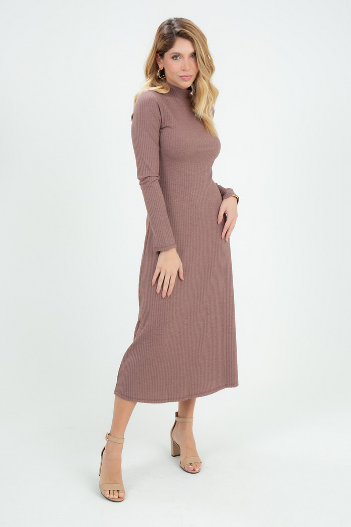 Vestido Feminino Canelado Godê Manga Longa