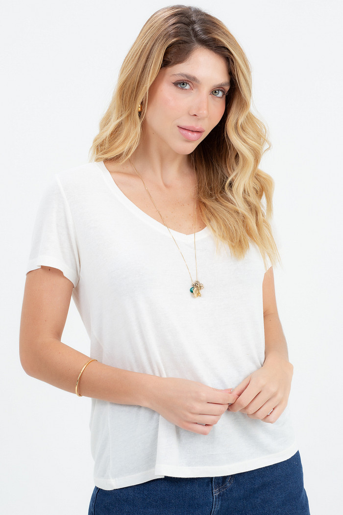 Blusa Feminina Linho Leve com Decote V