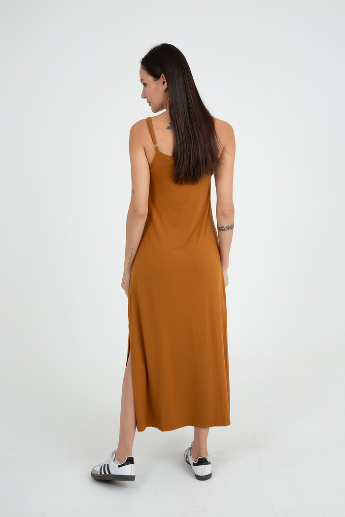 Vestido de Alça Decote Quadrado Busto Duplo em Malha de Viscolycra