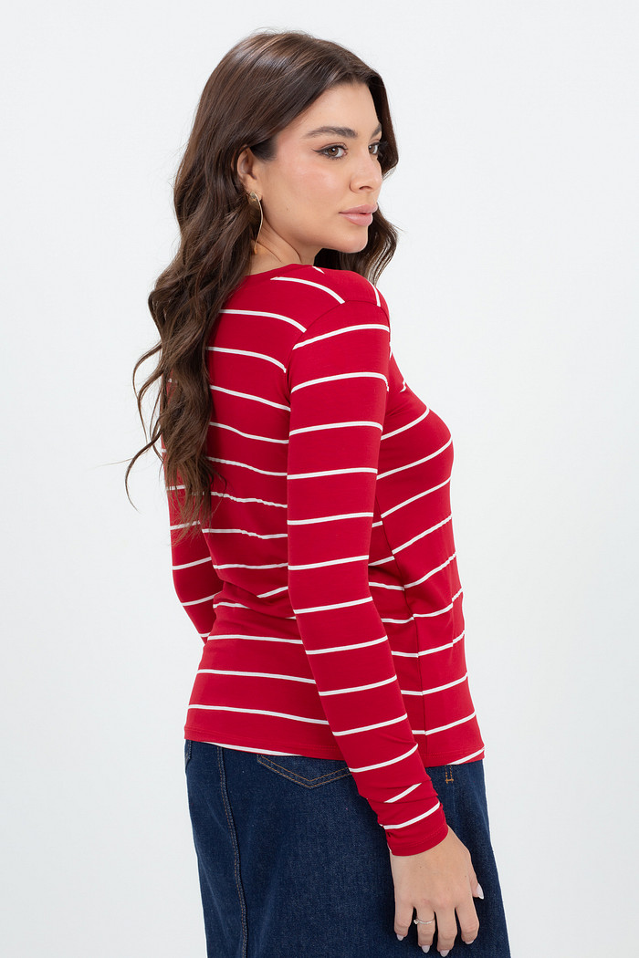 Blusa Feminina Viscose Decote V com Manga Longa