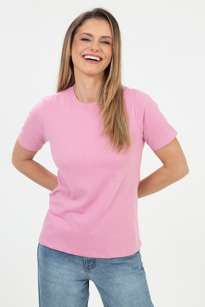 Camiseta Feminina Algodão Gola Ribana Básica