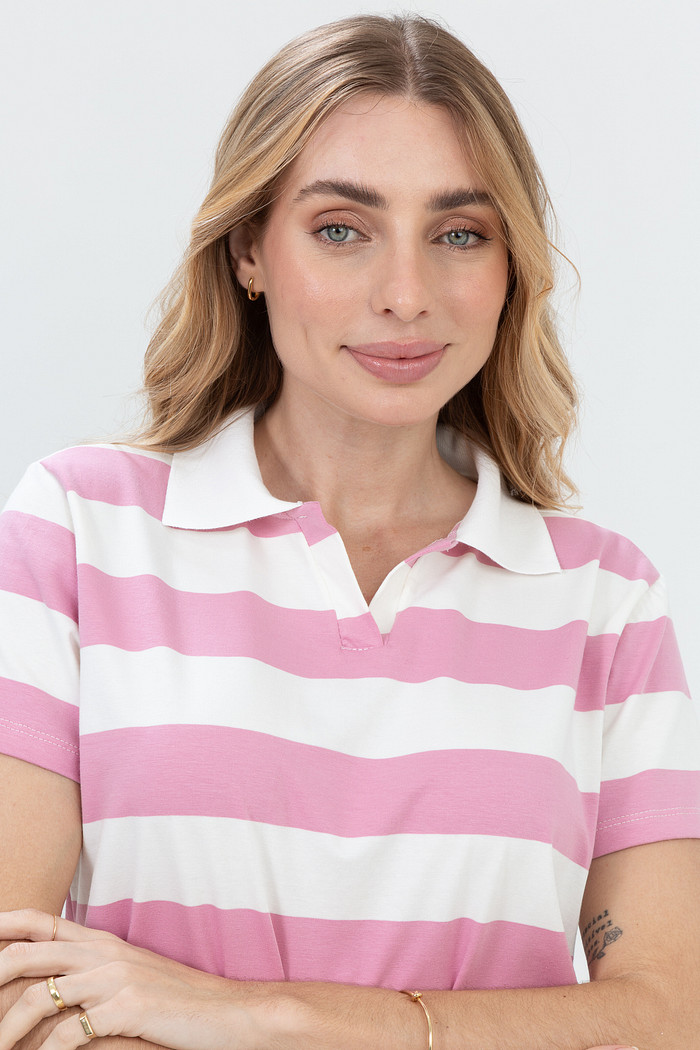 Blusa Polo Listras Navy