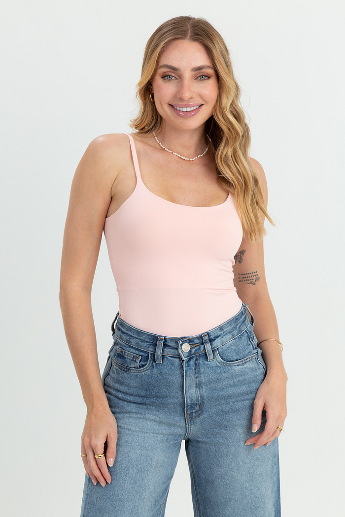 Regata Feminina Poliamida Busto Duplo com Alça Fina