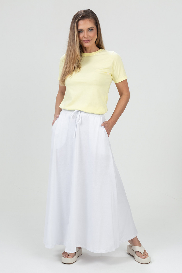 Saia Evasê Básica em Malha Penteada