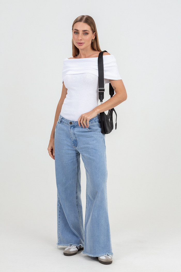 Regata Ombro a Ombro em Malha Canelada de Algodão