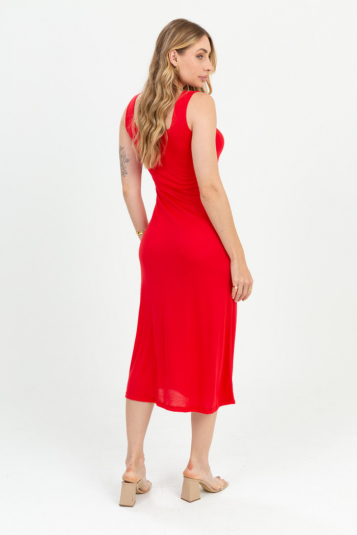 Vestido Feminino Viscolycra com Decote Quadrado