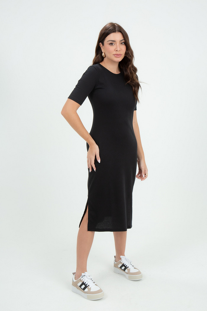 Vestido Feminino Viscose Midi com Fenda Lateral
