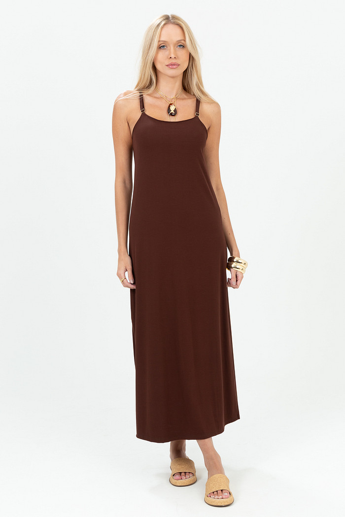 Vestido Decote Quadrado e Alças Reguláveis