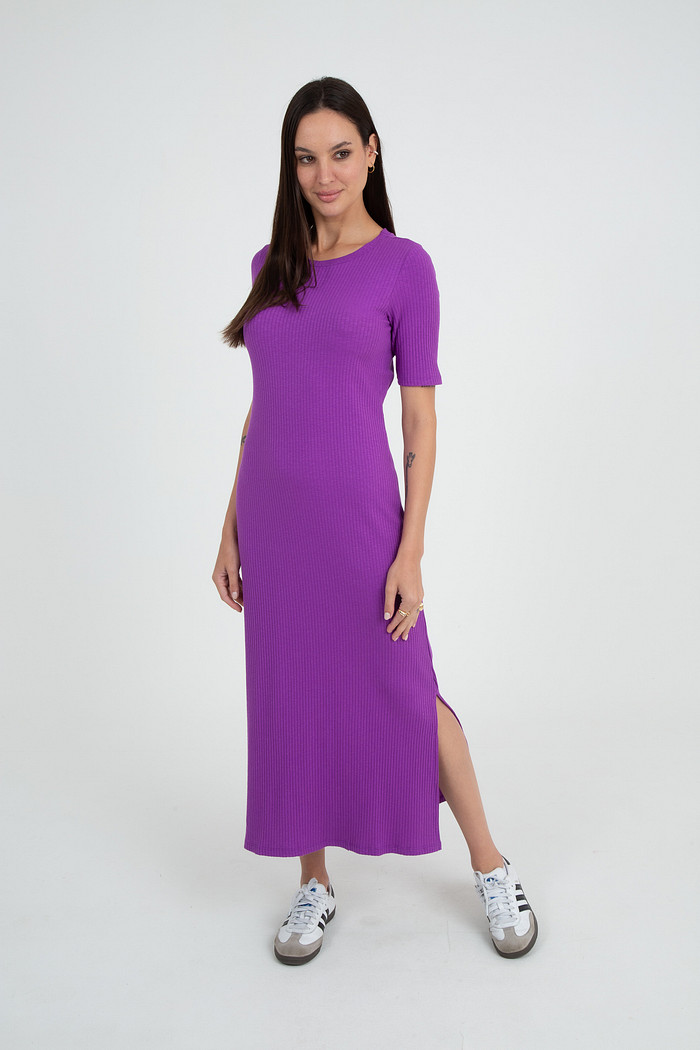 Vestido Canelado Solto Midi Manga 3/4