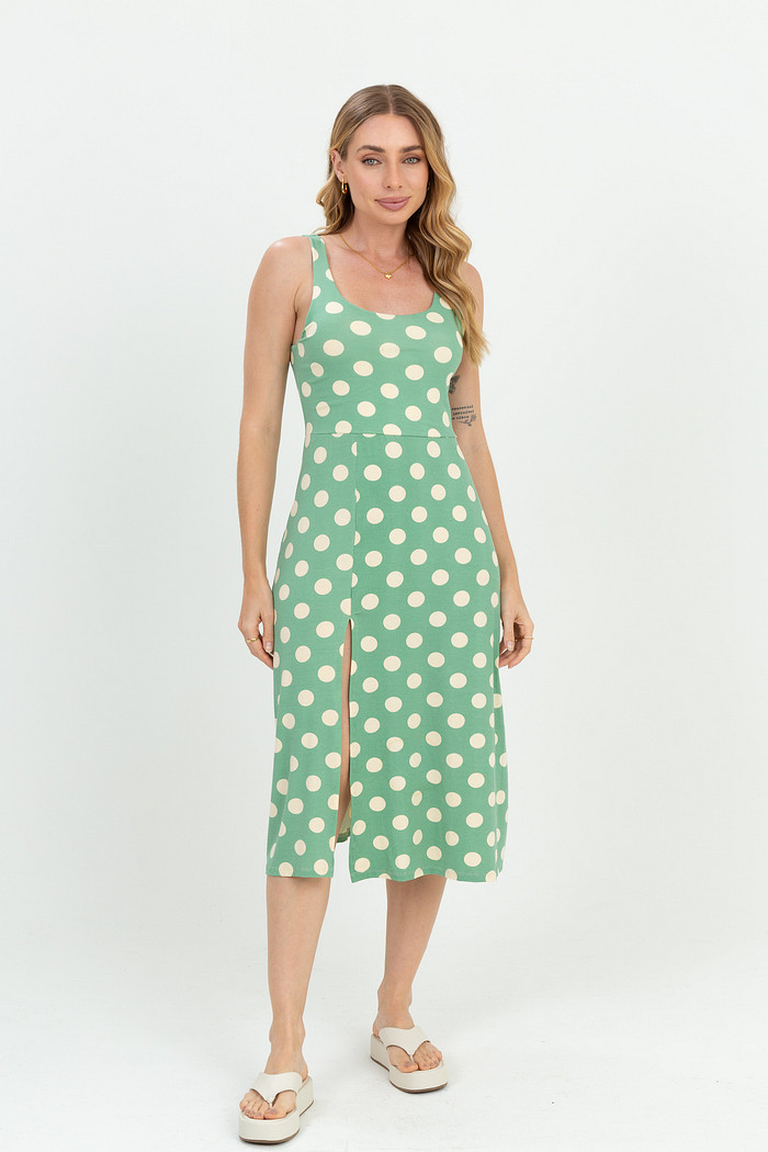 Vestido Regata com Busto Duplo e Fenda Frontal