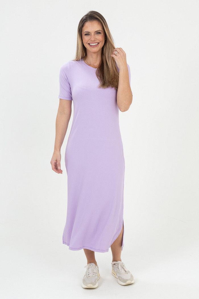 Vestido Canelado Midi Fendas Laterais