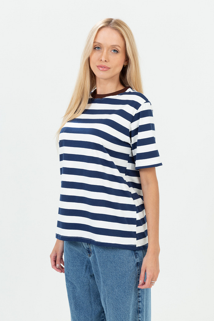 T-shirt Over com Gola de Ribana Colorida