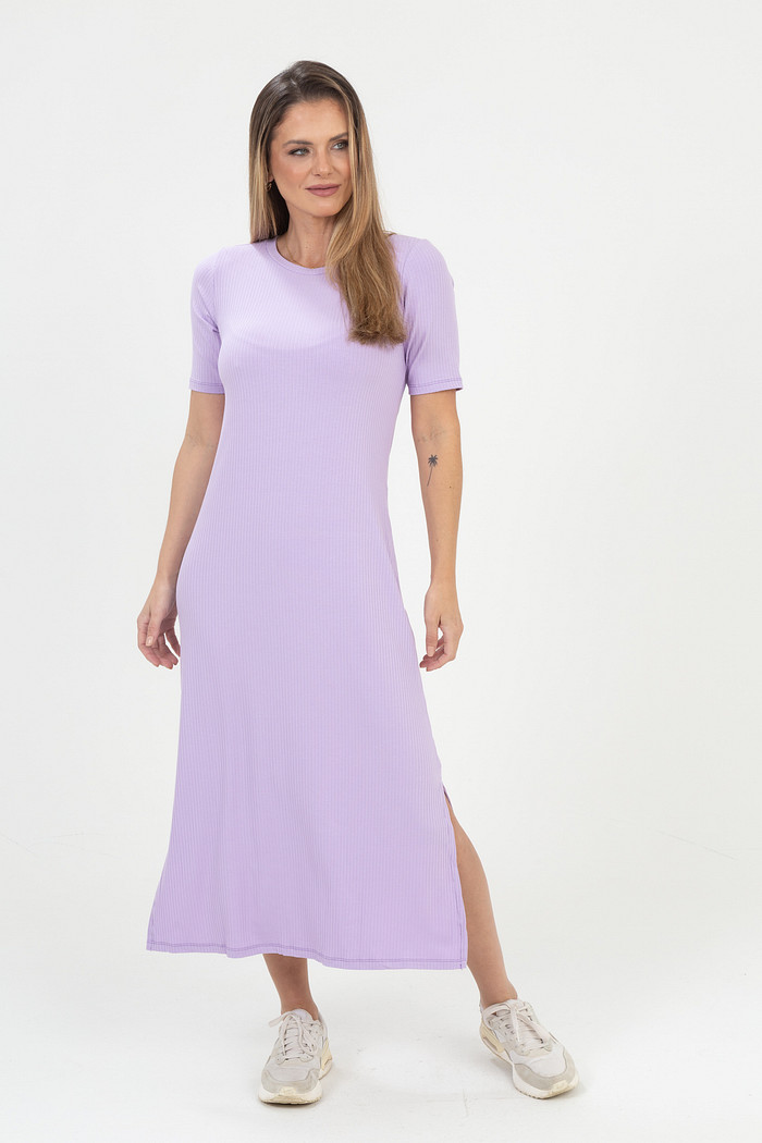 Vestido Canelado Midi Fendas Laterais