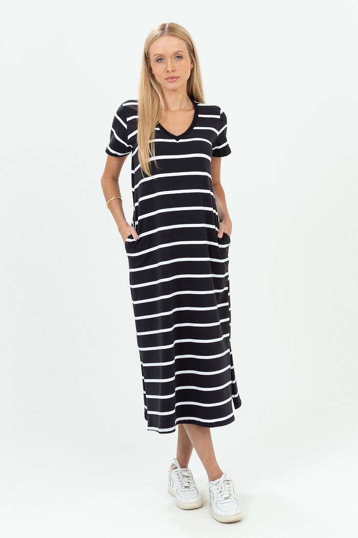 Vestido Algodão Solto Midi com Bolsos