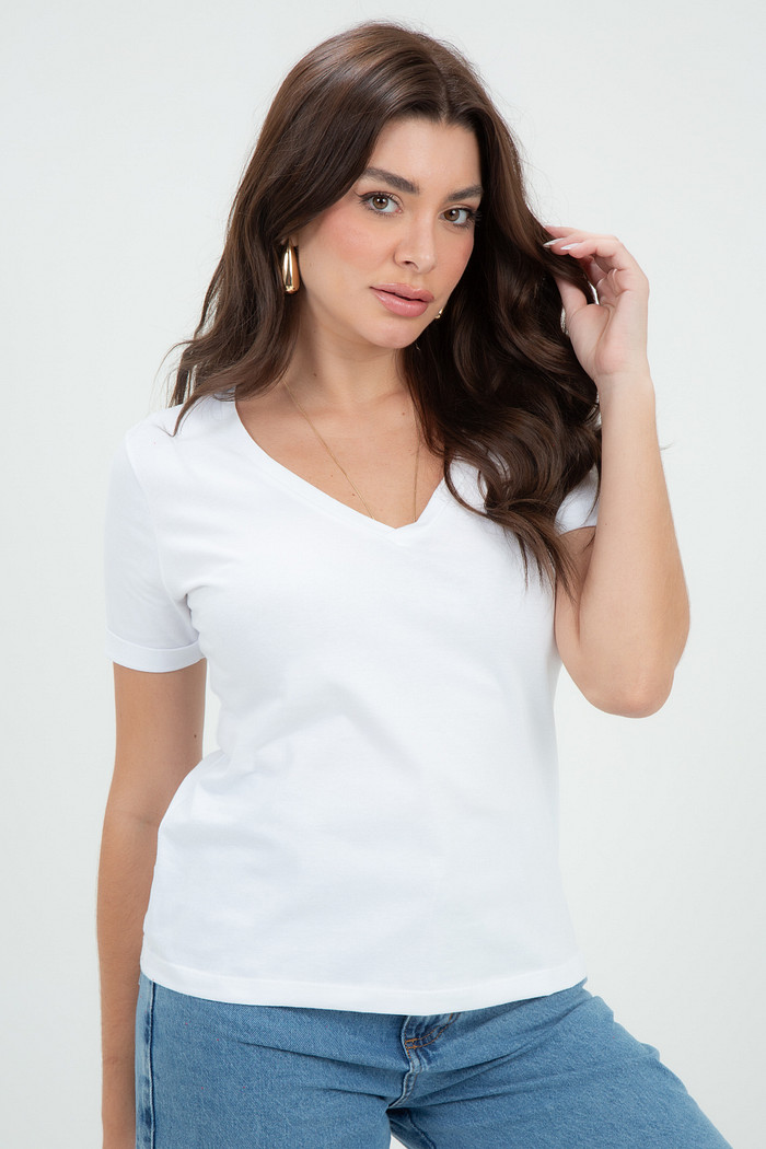 Camiseta Feminina Algodão Decote V Básica