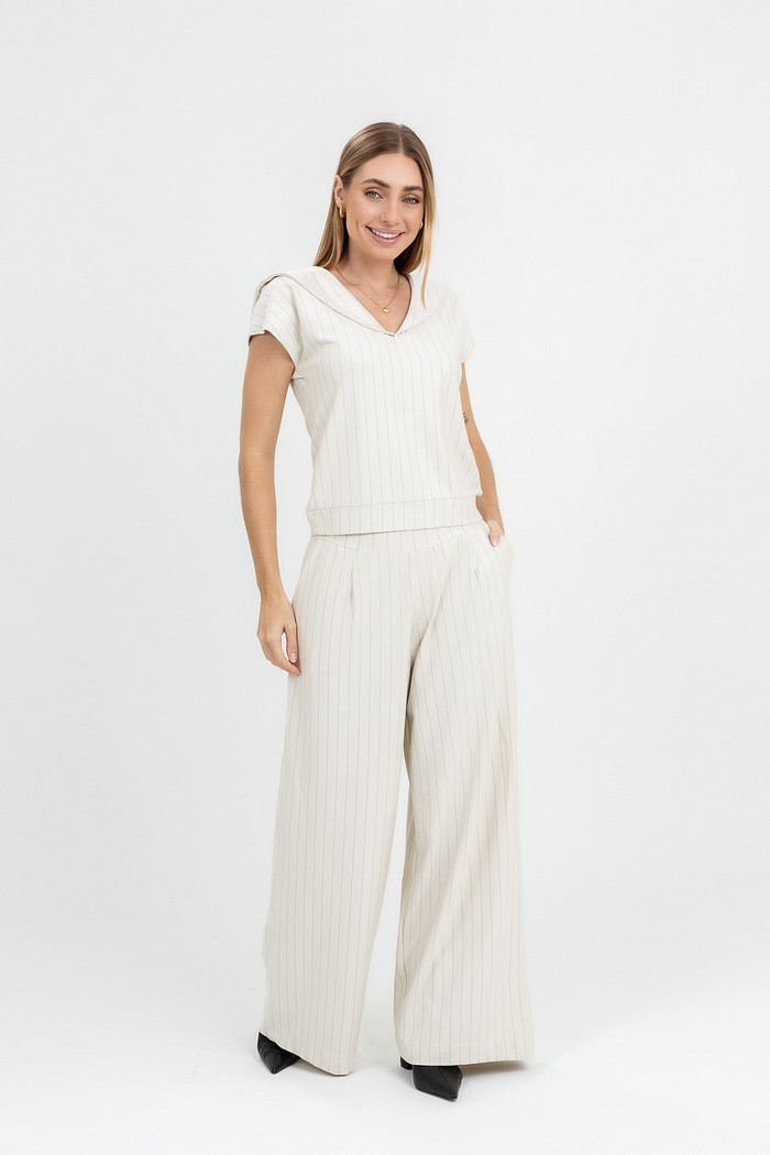 Conjunto Alfaiataria em Malha Risca de Giz