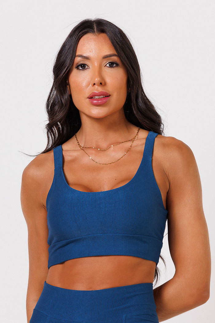 Top Canelado Alça Larga Azul Galáxia