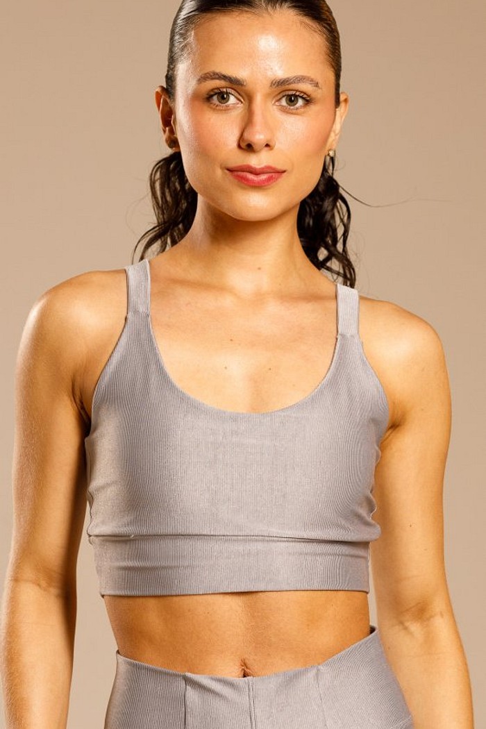 Top Canelado Alça Larga Prata