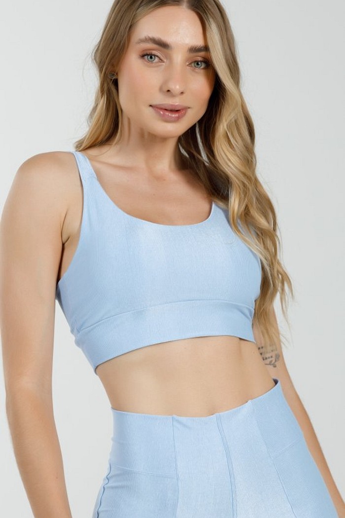 Top Canelado Alça Larga Azul Celeste