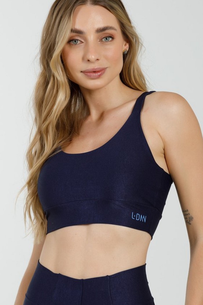 Top Canelado Alça Larga Azul Marinho