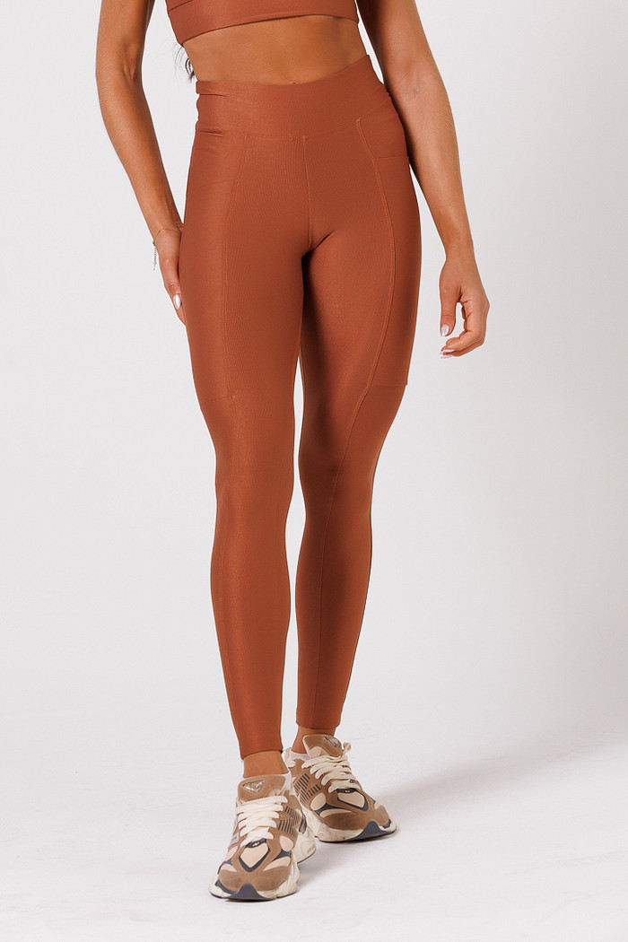 Legging com Bolso Canelado Bronze