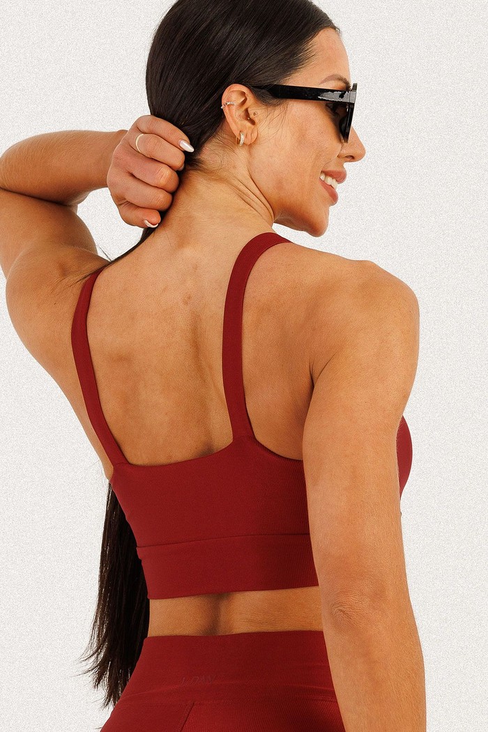 Top Canelado Alça Larga Cereja