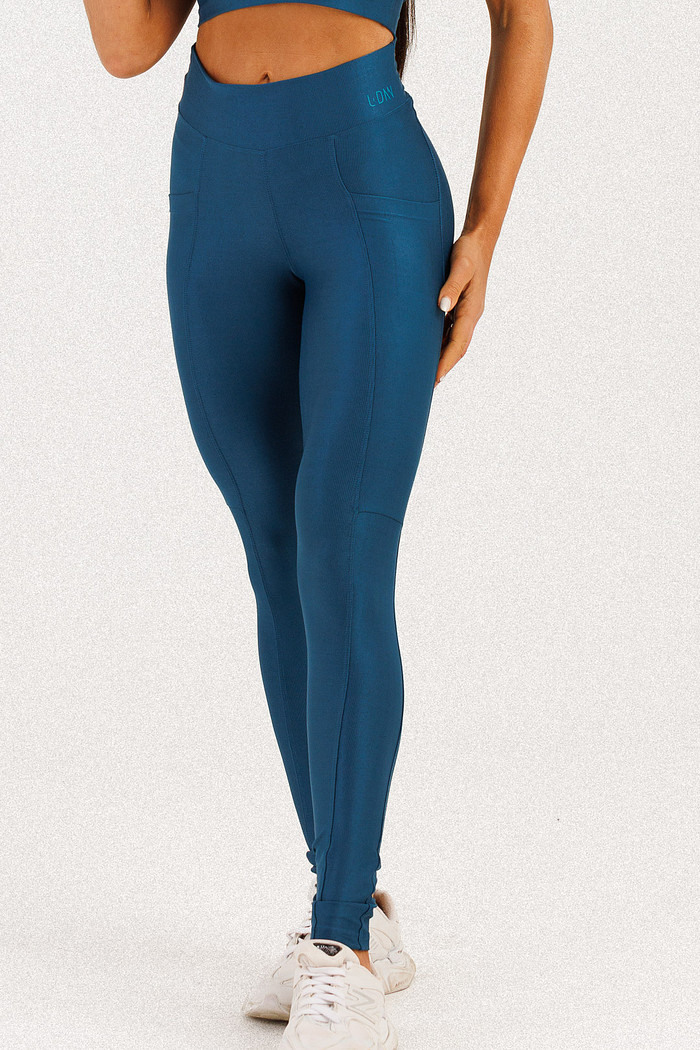 Legging com Bolso Canelado Azul Galaxia