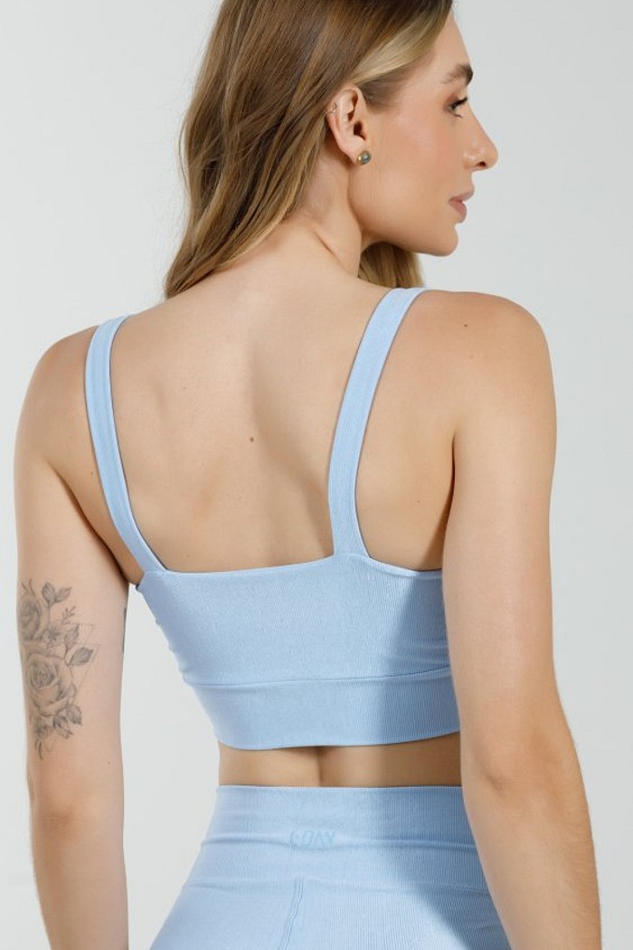 Top Canelado Alça Larga Azul Celeste