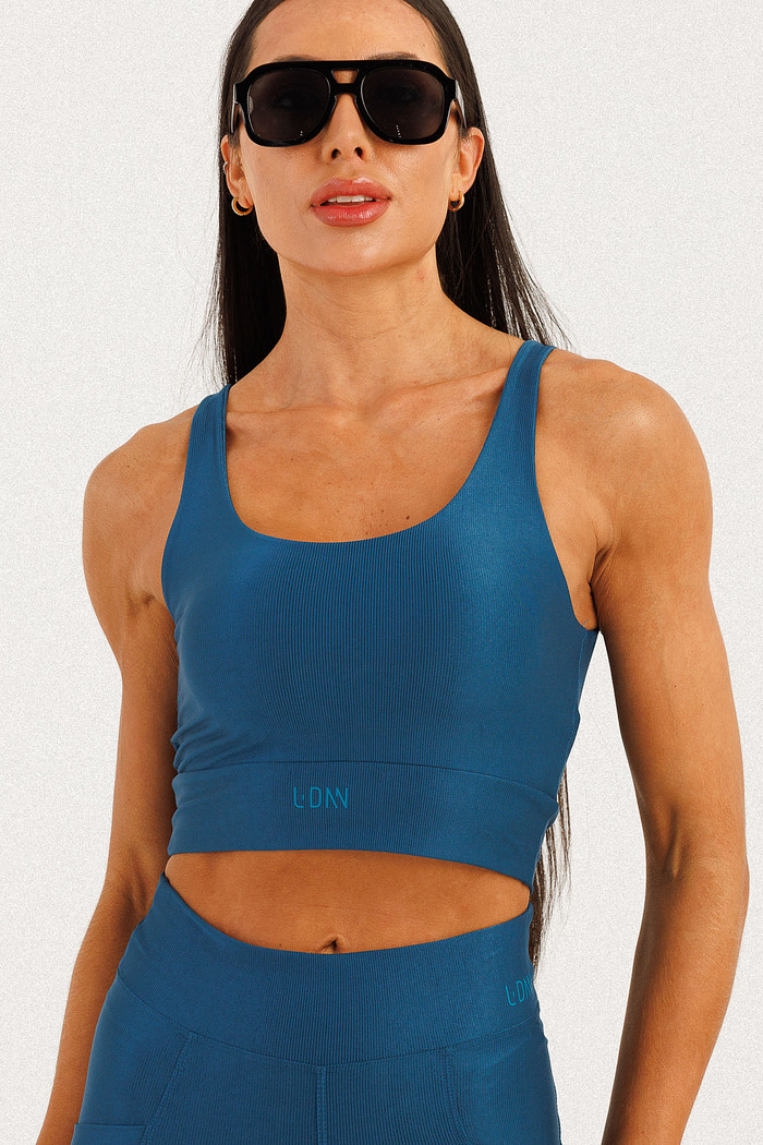 Top Alongado Canelado Azul Galáxia