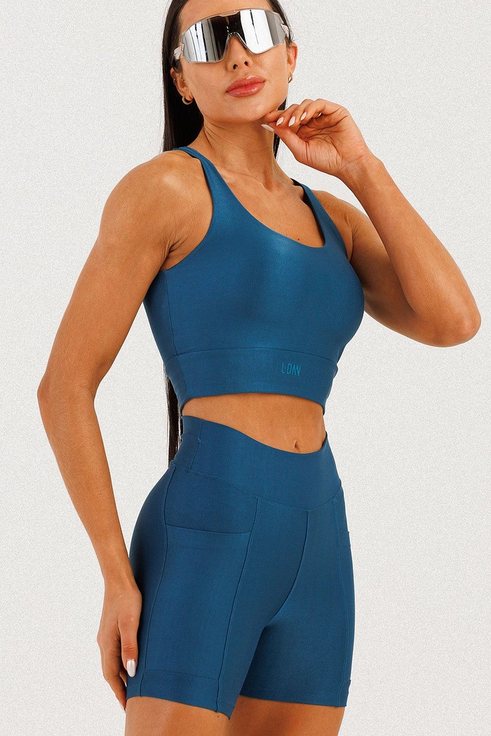 Conjunto Top + Shorts com Bolso Canelado Azul Galaxia