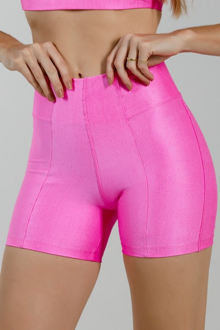 Shorts Canelado Rosa Chiclete