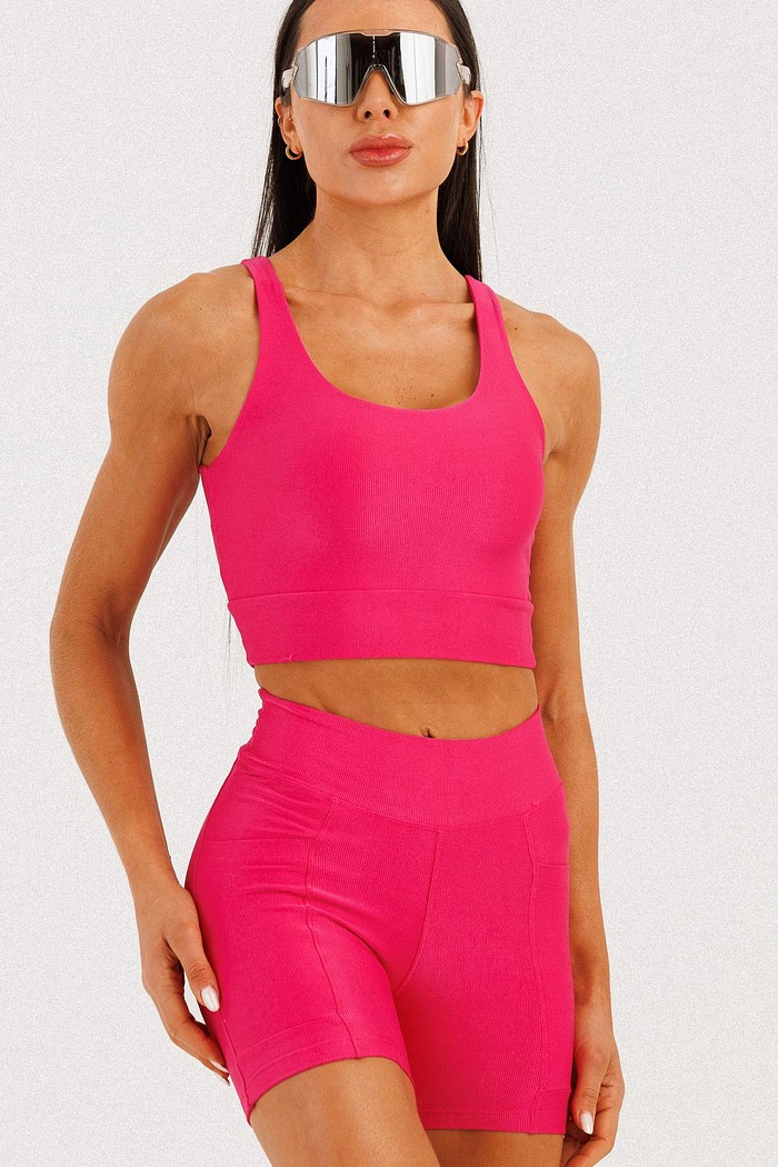 Conjunto Top + Shorts com Bolso Canelado Rosa Ruby